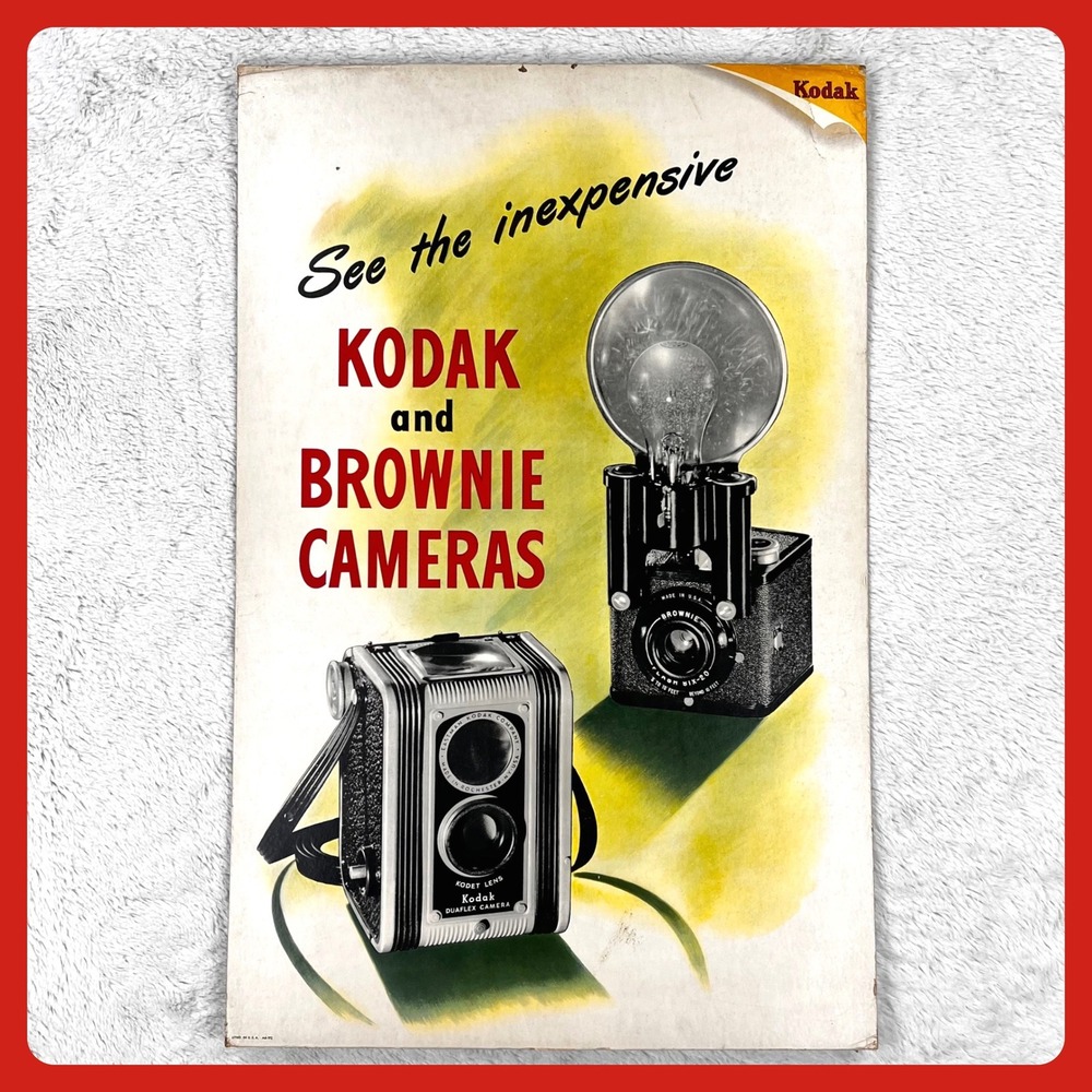1940s Kodak‎ Brownie Cameras Vintage Advertising Sign 26" Carboard Easel Display